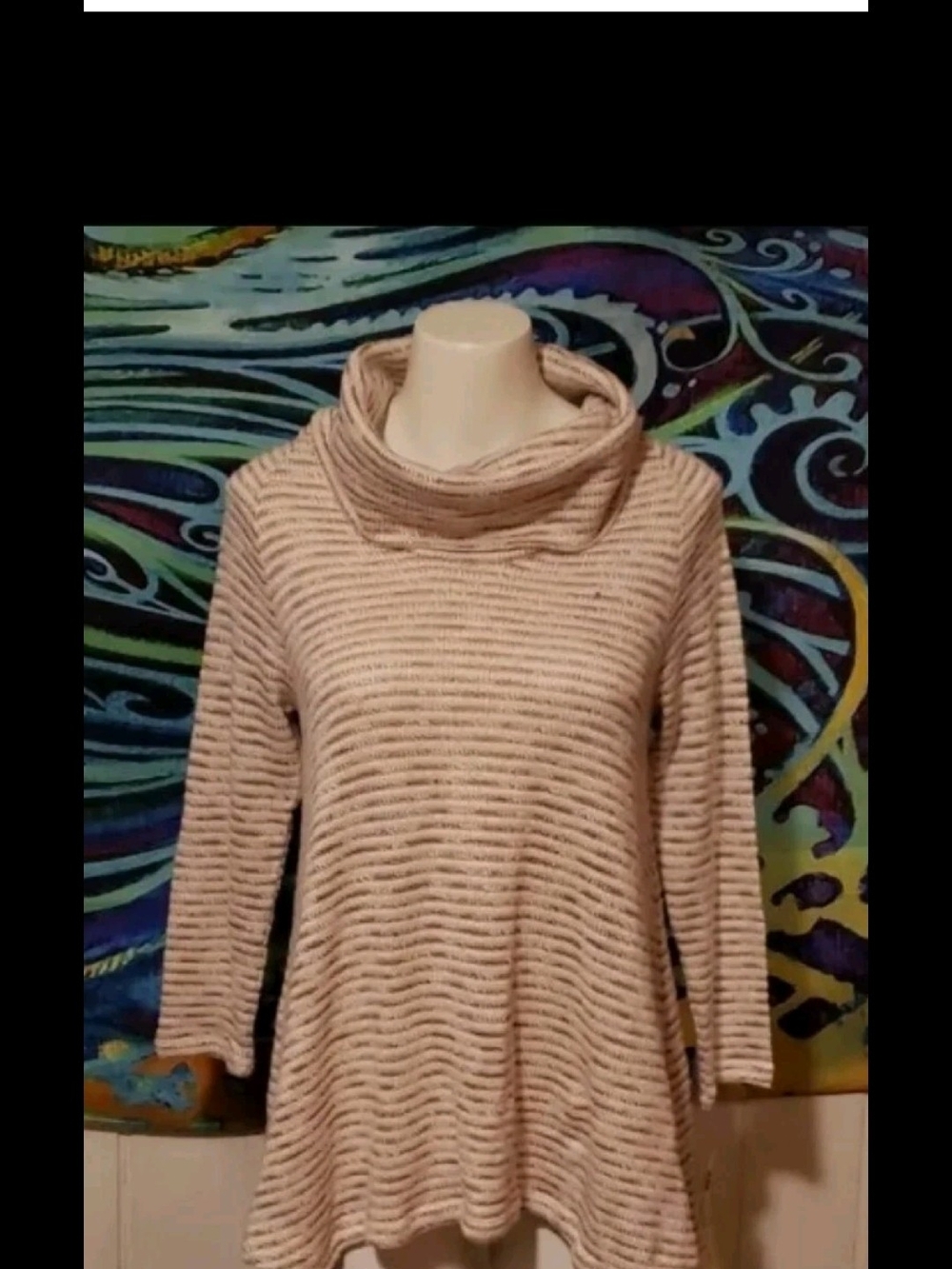 Cozy Cream Striped Cowl Neck Women's Sweater nwt